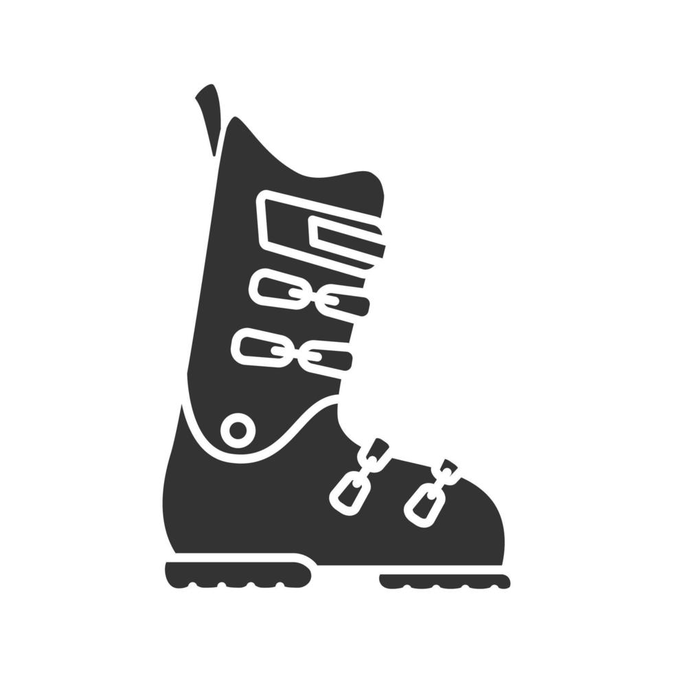 Ski or snowboard boot glyph icon. Silhouette symbol. Negative space. Vector isolated illustration
