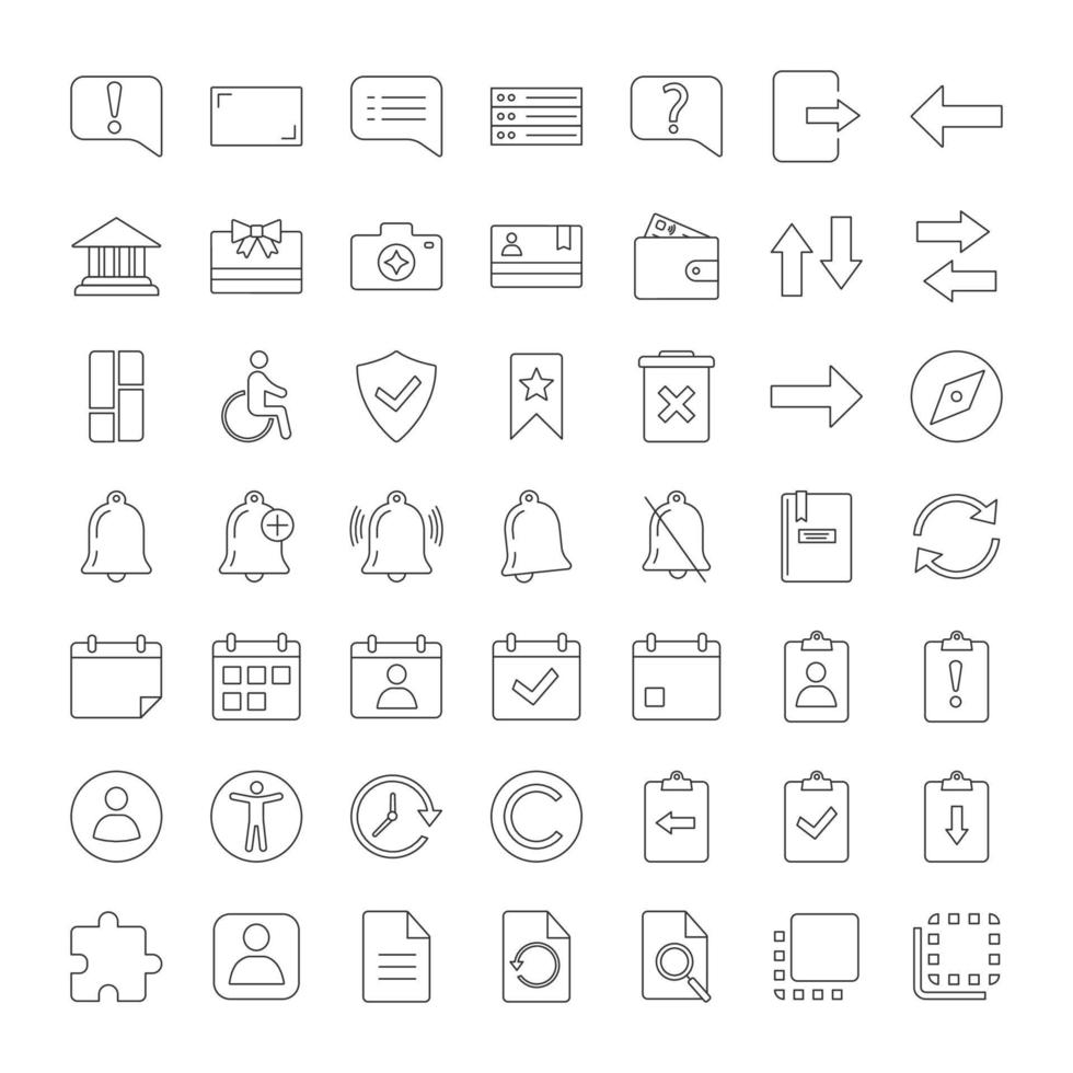 UI UX linear icons set. System elements. Common actions symbols. Thin line contour symbols. Isolated vector outline illustrations