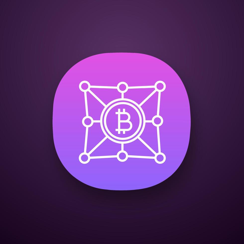 Blockchain network app icon. Bitcoin. Cryptocurrency. Digital money. Fintech and big data. UI UX user interface. Web or mobile application. Vector isolated illustration
