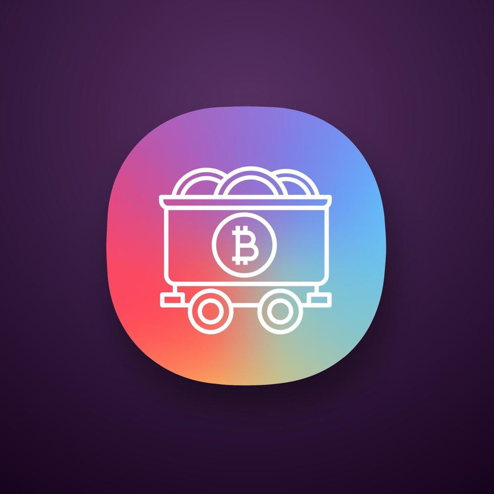 Bitcoin mining business app icon. Mine cart with bitcoin coins. Cryptocurrency. UI UX user interface. Web or mobile application. Vector isolated illustration