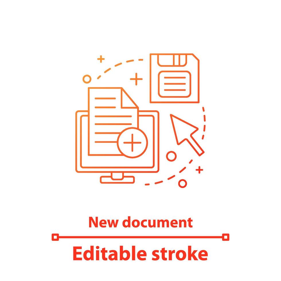 New document concept icon. Text editor. Add file idea thin line illustration. Document saving. Vector isolated outline drawing. Editable stroke