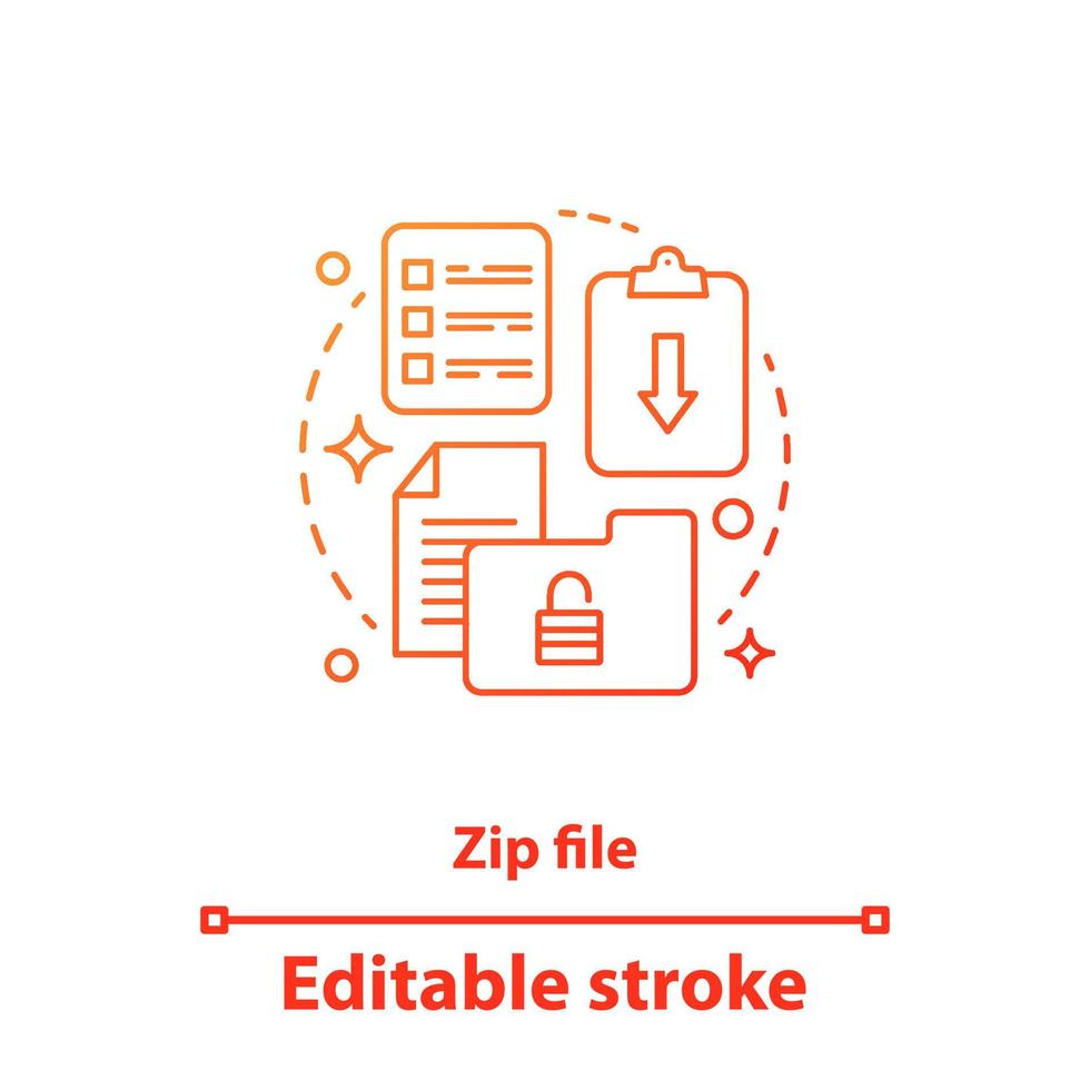 Zip file concept icon. File management idea thin line illustration. Private information. Digital archive. Vector isolated outline drawing. Editable stroke