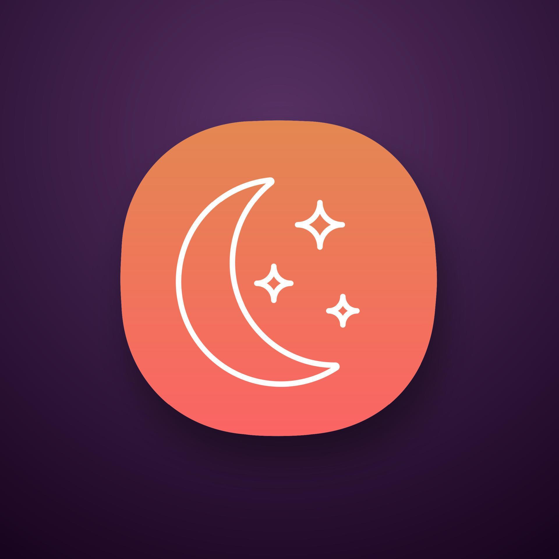 Night app icon. UI UX user interface. Bedtime. Moon with stars