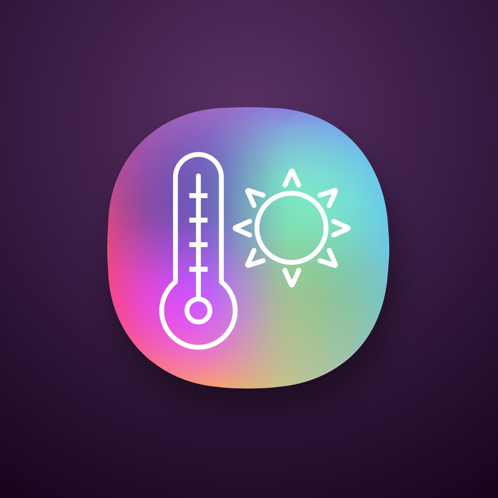Summer temperature app icon. High temperature. Heater. Thermometer with