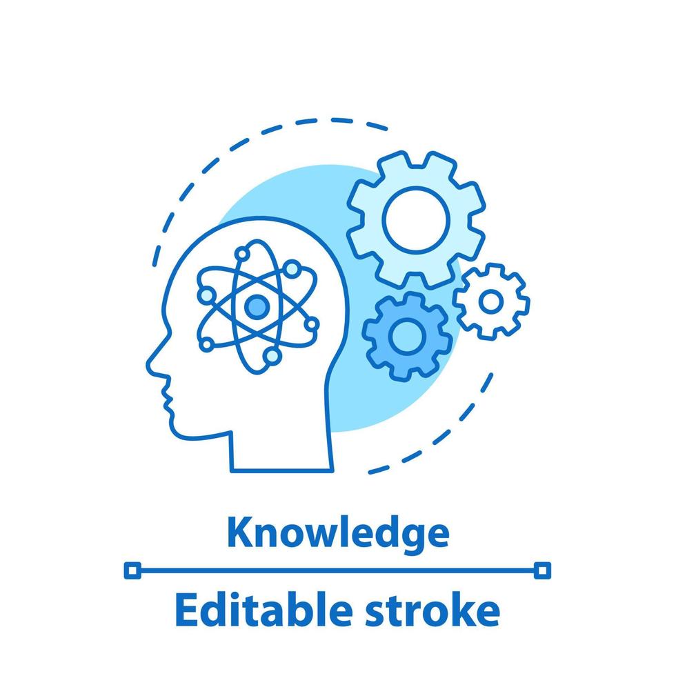 Knowledge concept icon. Artificial intelligence idea thin line illustration. AI. Thinking process. Vector isolated outline drawing. Editable stroke