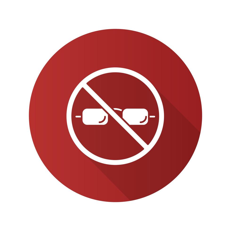 signo prohibido con gafas diseño plano icono de glifo de sombra larga. prohibición de gafas de sol. ilustración de silueta vectorial vector