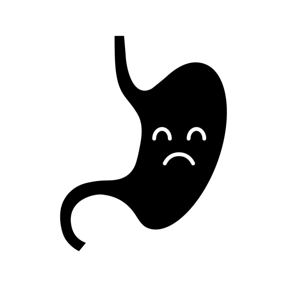 Sad stomach glyph icon. Unhealthy digestive system. Gastrointestinal tract disease, problem. Indigestion. Silhouette symbol. Negative space. Vector isolated illustration