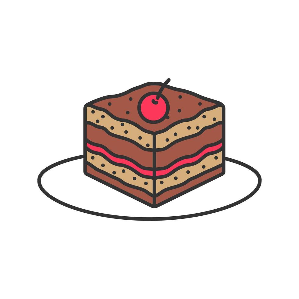 Tiramisu color icon. Cake with cherry. Isolated vector illustration