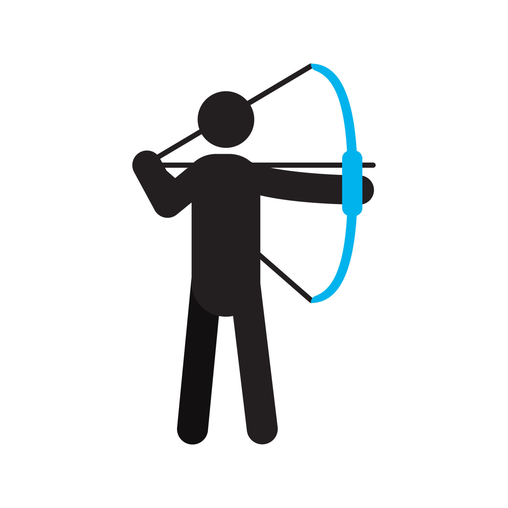 Archer silhouette icon. Man holding shooting bow and arrow. Archery