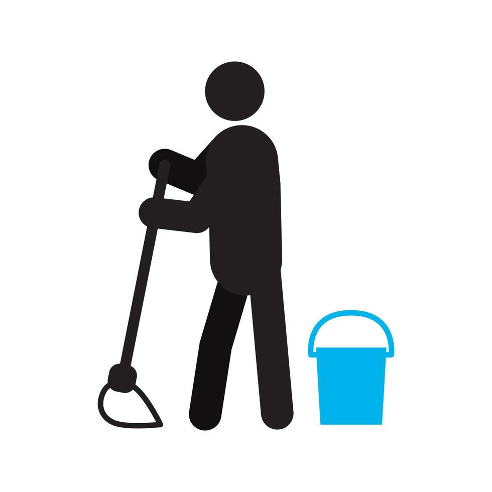 Person mopping floor silhouette icon. Cleaner, janitor. Isolated vector illustration
