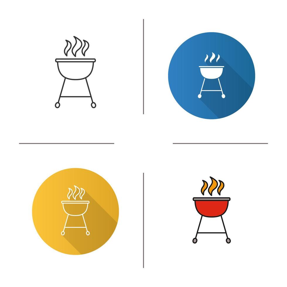 Kettle barbecue grill icon. Flat design, linear and color styles. Isolated vector illustrations