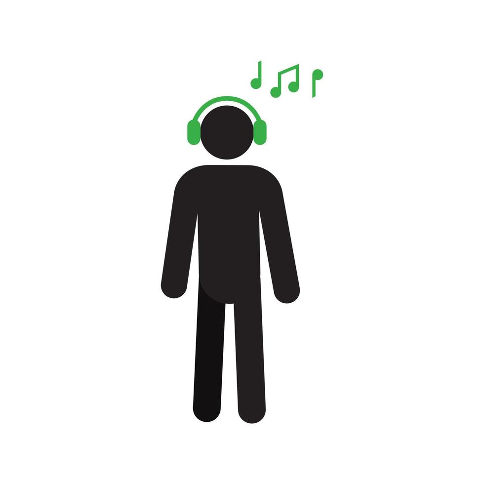 Person listening to music silhouette icon. Man with headphones. Isolated vector illustration