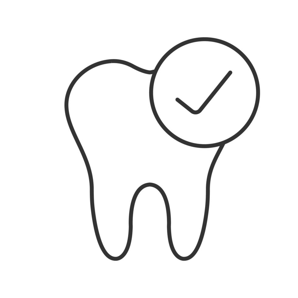 Healthy teeth linear icon. Thin line illustration. Tooth with check mark. Contour symbol. Vector isolated drawing