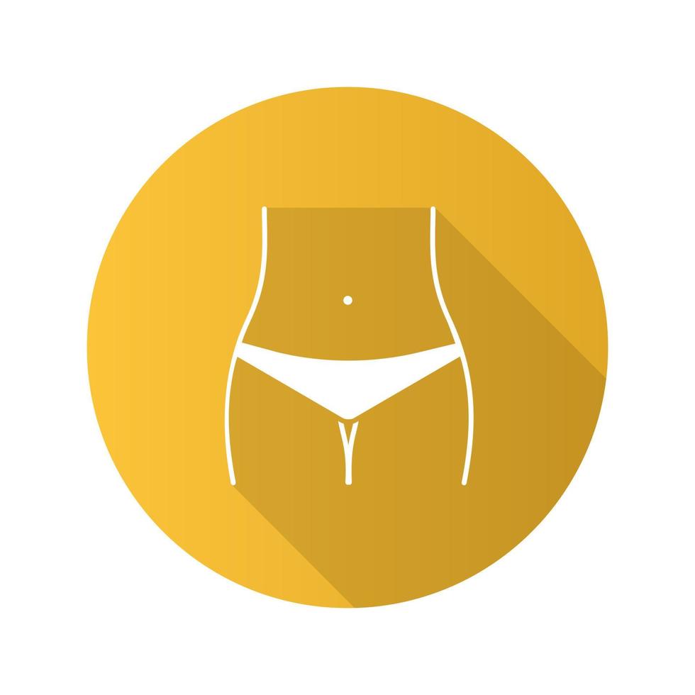 Slim woman waist flat design long shadow glyph icon. Bikini zone. Navel piercing. Vector silhouette illustration