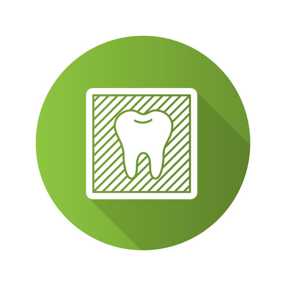 Dental X-ray flat design long shadow glyph icon. Radiographic image with tooth. Dental radiography. Vector silhouette illustration