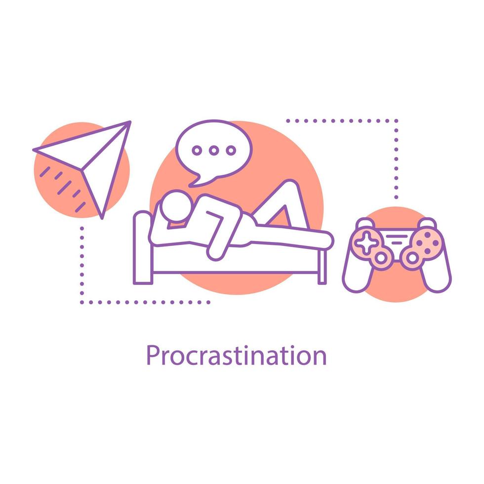 Procrastination concept icon. Wasting time idea thin line illustration. Rest. Vector isolated outline drawing