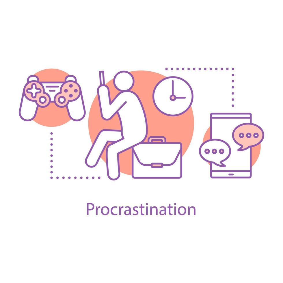 Procrastination concept icon. Wasting time idea thin line illustration. Laziness. Vector isolated outline drawing