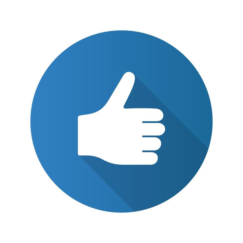 Thumbs up flat design long shadow glyph icon. Like hand gesture. Approval. Vector silhouette illustration
