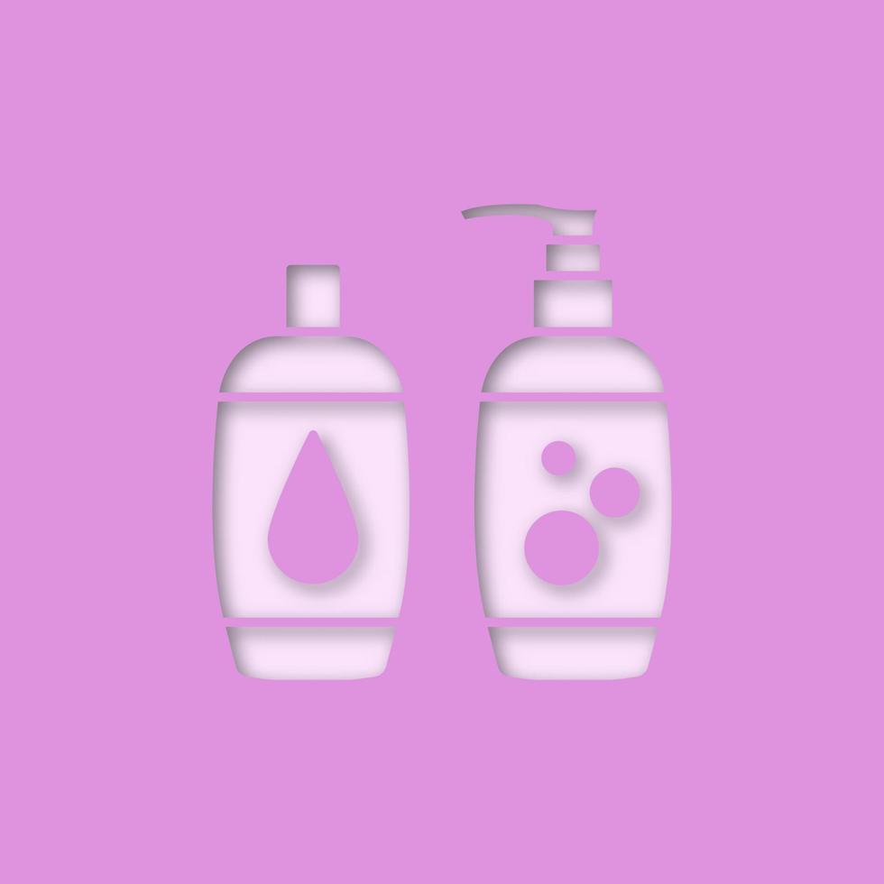 Shampoo and bath foam paper cut out icon. Soap and shower gel. Hygiene products. Vector silhouette isolated illustration