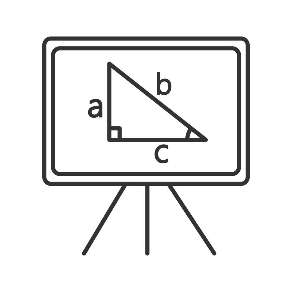Whiteboard linear icon. Thin line illustration. School board with drafted triangle. Geometry contour symbol. Vector isolated outline drawing