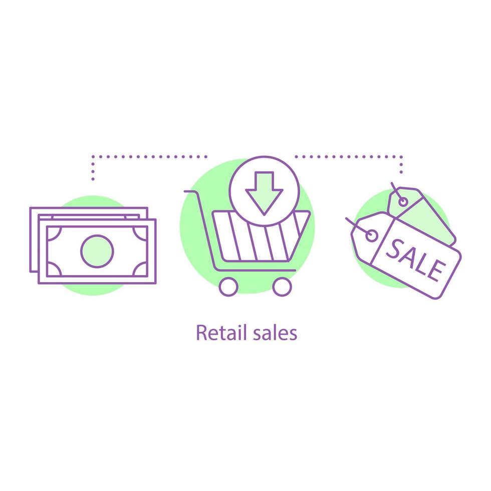 Retail sales concept icon. Discounts idea thin line illustration. Special offers. Shopping. Doing purchases. Vector isolated outline drawing