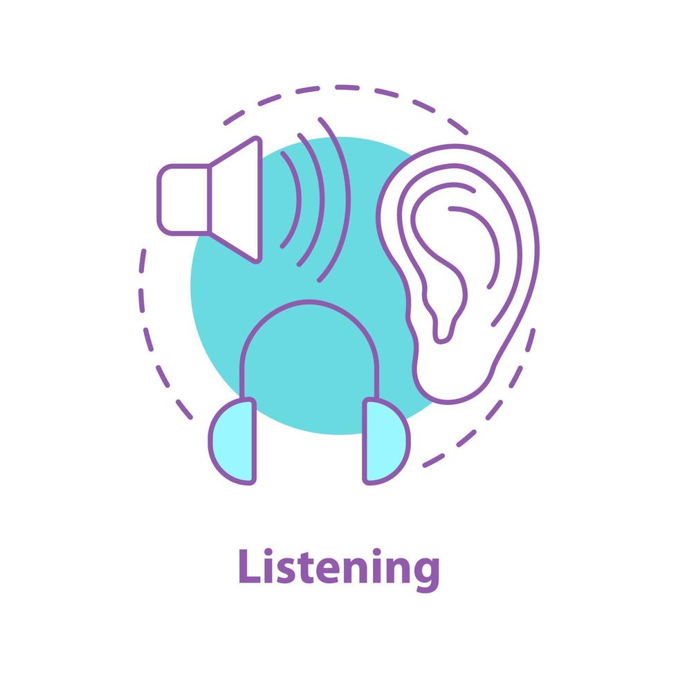 Listening concept icon. Auditory perception idea thin line illustration. Hearing. Listening to music. Vector isolated outline drawing