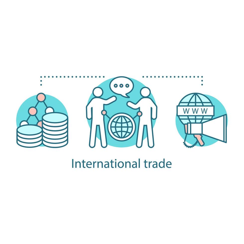 icono del concepto de comercio internacional. compras globales. ilustración de línea delgada de idea de relaciones internacionales. distribución mundial. dibujo de contorno aislado vectorial vector