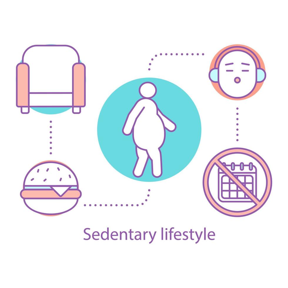 icono del concepto de estilo de vida sedentario. ilustración de línea delgada de idea de problema de obesidad. inactividad física y sobrepeso. dibujo de contorno aislado vectorial vector