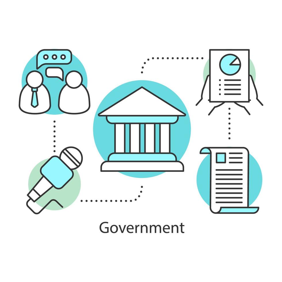 Government concept icon. Politics idea thin line illustration. Publicity. Political campaign. Government system. Vector isolated outline drawing