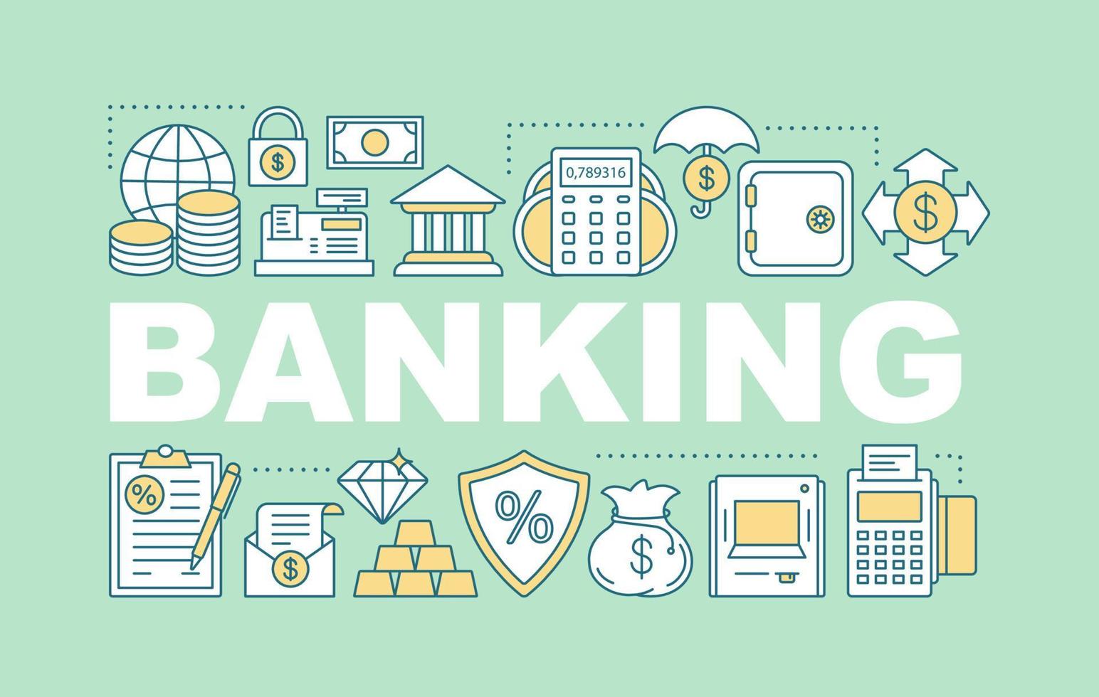 banner de conceptos de palabras bancarias. ahorro de dinero servicios financieros. inversión. industria financiera idea de tipografía de letras aisladas con iconos lineales. ilustración de contorno vectorial vector