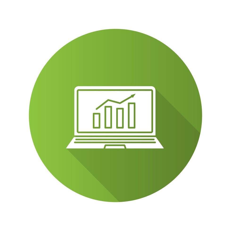 Statistics flat design long shadow glyph icon. Laptop display with market growth chart. Analysis. Statistics diagram. Vector silhouette illustration