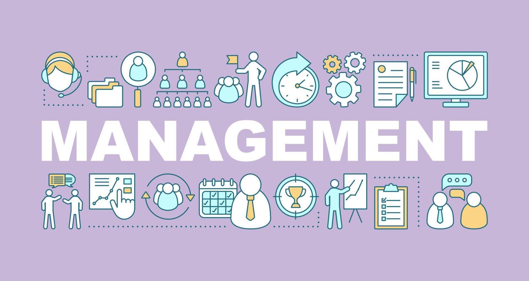 Management word concepts banner. Leadership. Career growth. Isolated lettering typography idea with linear icons. Professional experience. Vector outline illustration