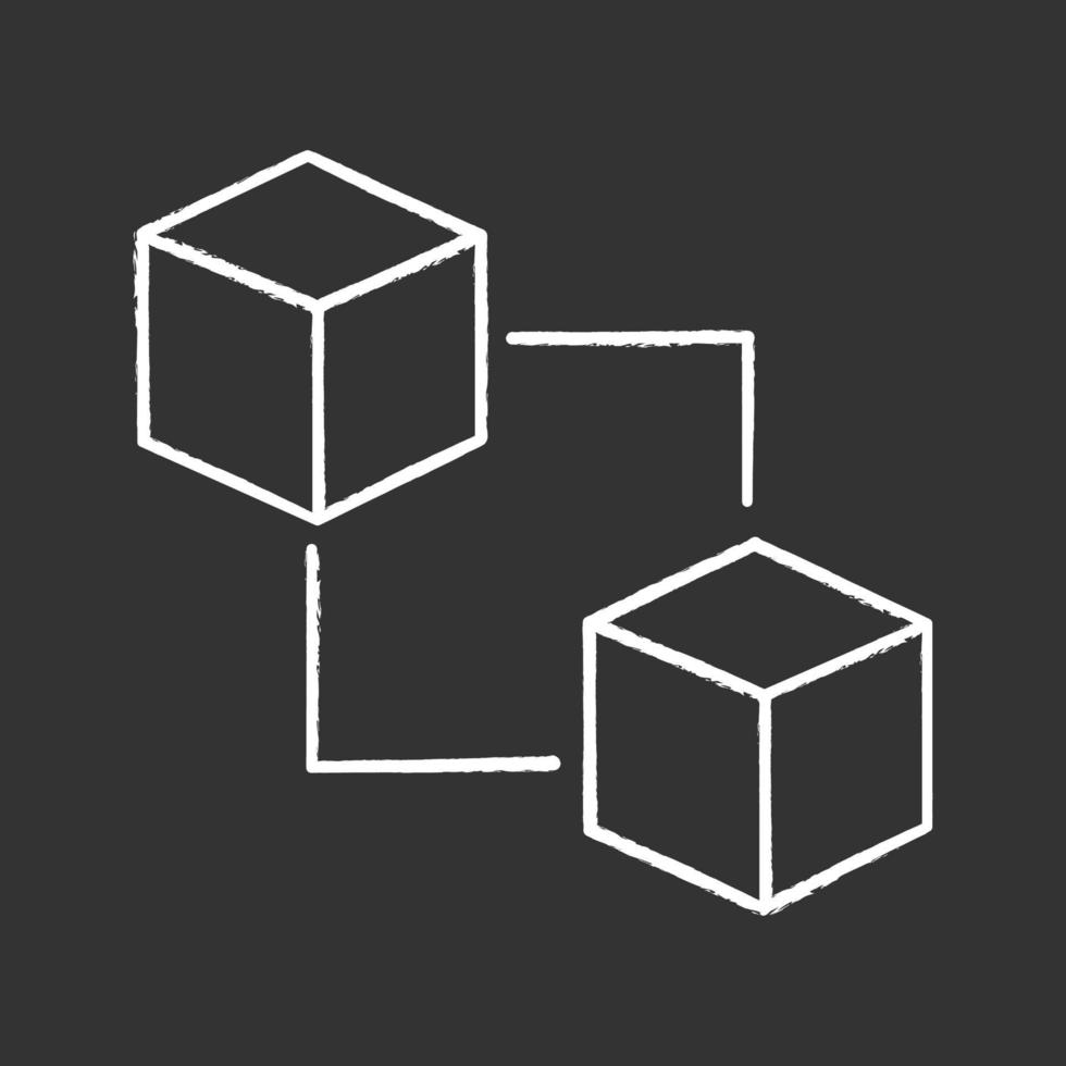 Blockchain technology chalk icon. Cryptocurrency. Fintech. E-commerce. Connected cubes. Isolated vector chalkboard illustration