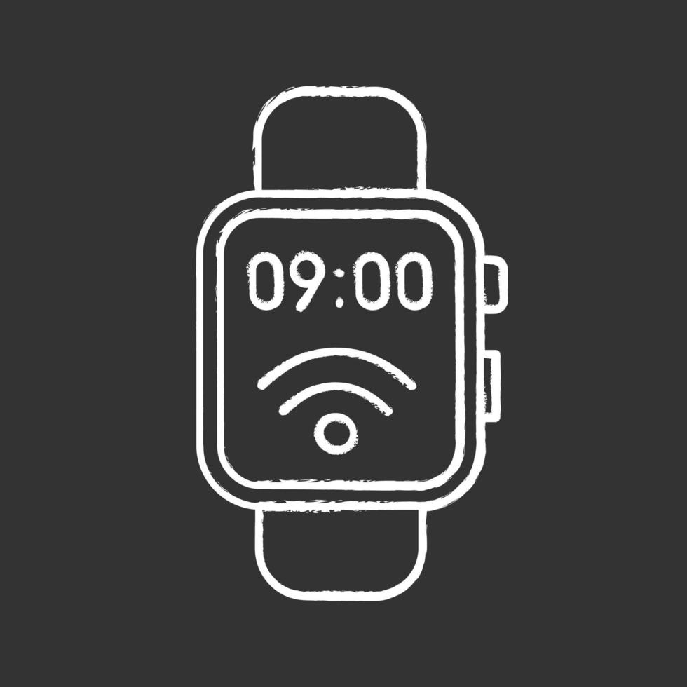 icono de tiza de reloj inteligente nfc. Cerca de un campo de comunicación. reloj de pulsera inteligente. tecnología sin contacto. Ilustraciones de vector pizarra