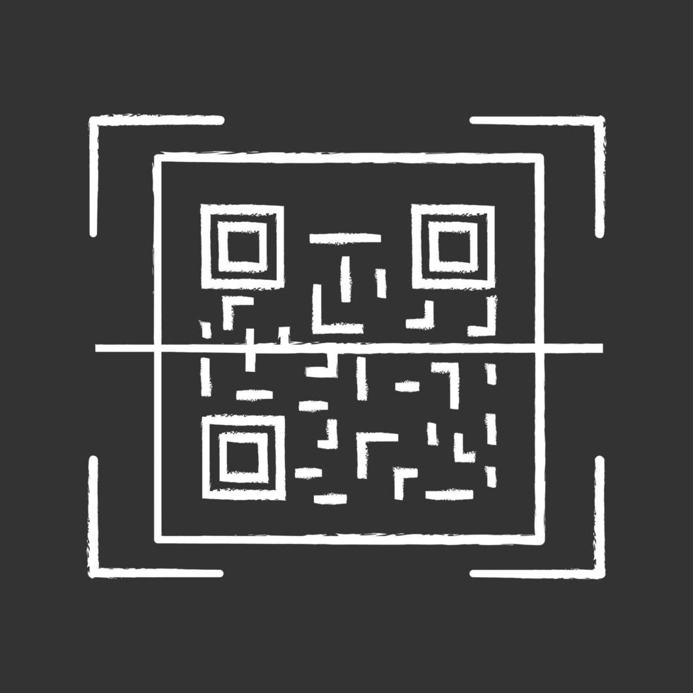QR code scanner chalk icon. Quick response code. Matrix barcode scanning app. Isolated vector chalkboard illustration