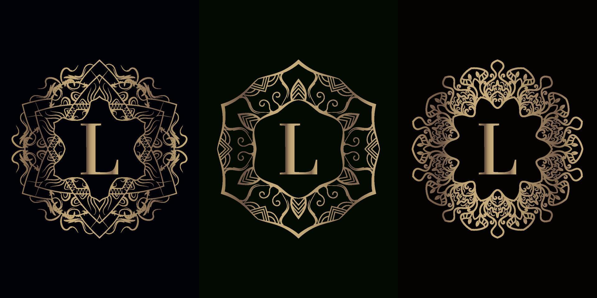 colección de logotipo inicial l con marco de adorno de mandala de lujo vector