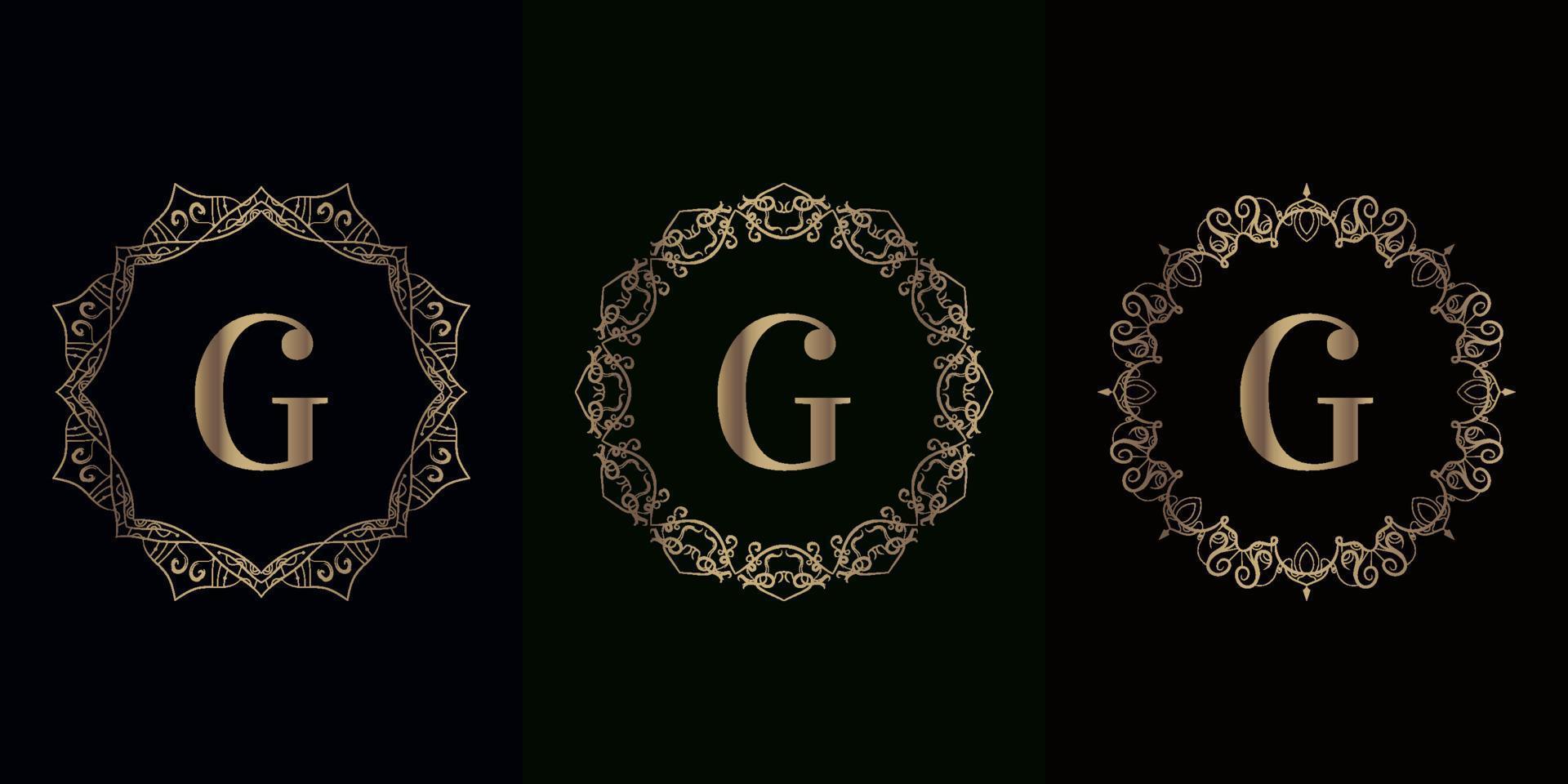 Collection of logo initial G with luxury mandala ornament frame vector