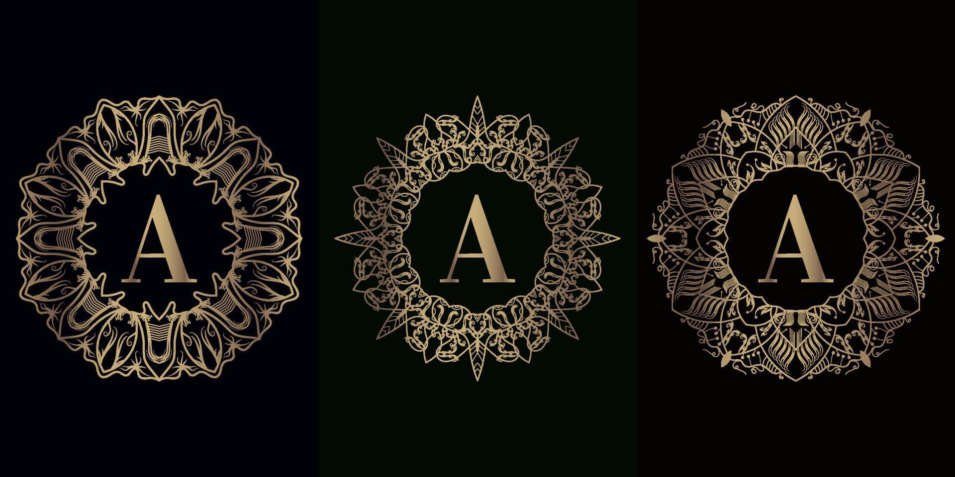 Collection of logo initial A with luxury mandala ornament frame vector