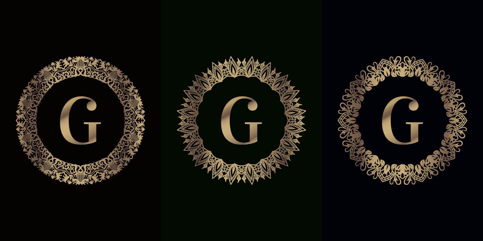 Collection of logo initial G with luxury mandala ornament frame vector