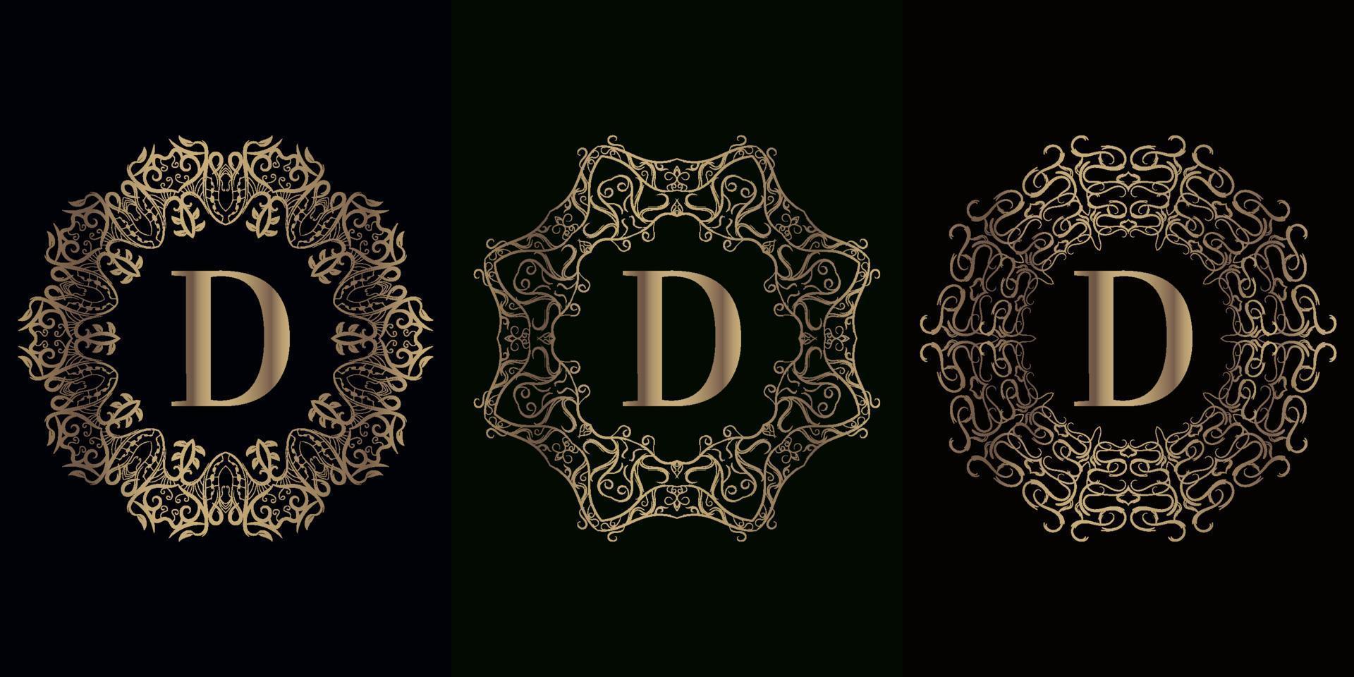 Collection of logo initial D with luxury mandala ornament frame vector