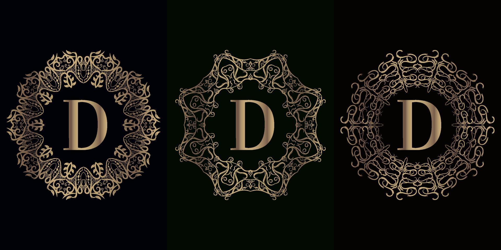 Collection of logo initial D with luxury mandala ornament frame vector