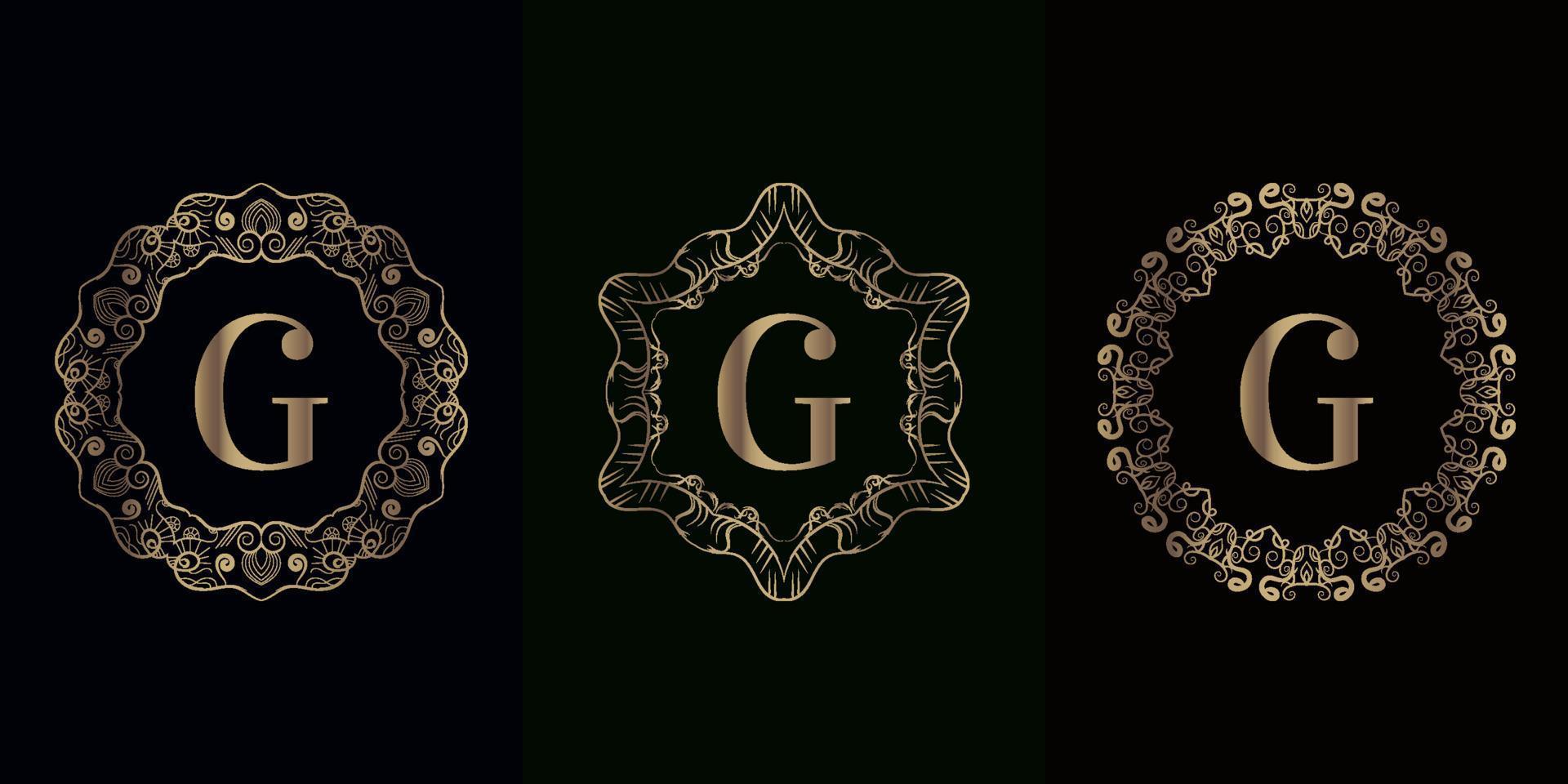 Collection of logo initial G with luxury mandala ornament frame vector