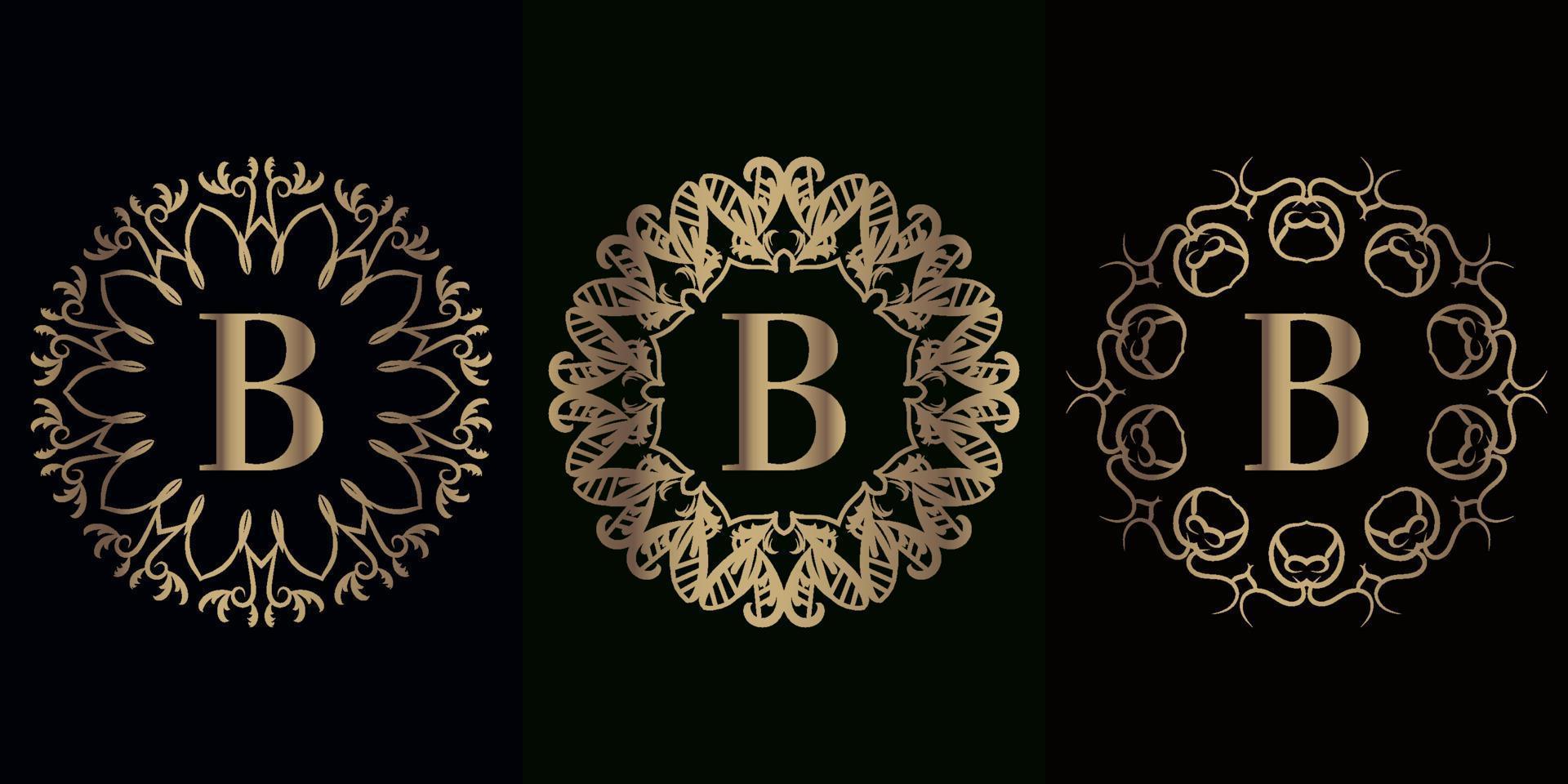 colección de logotipo inicial b con marco de adorno de mandala de lujo vector
