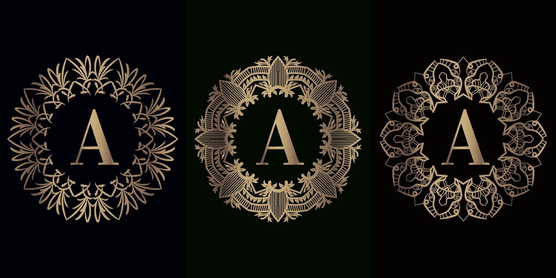 colección de logotipo inicial a con marco de adorno de mandala de lujo vector