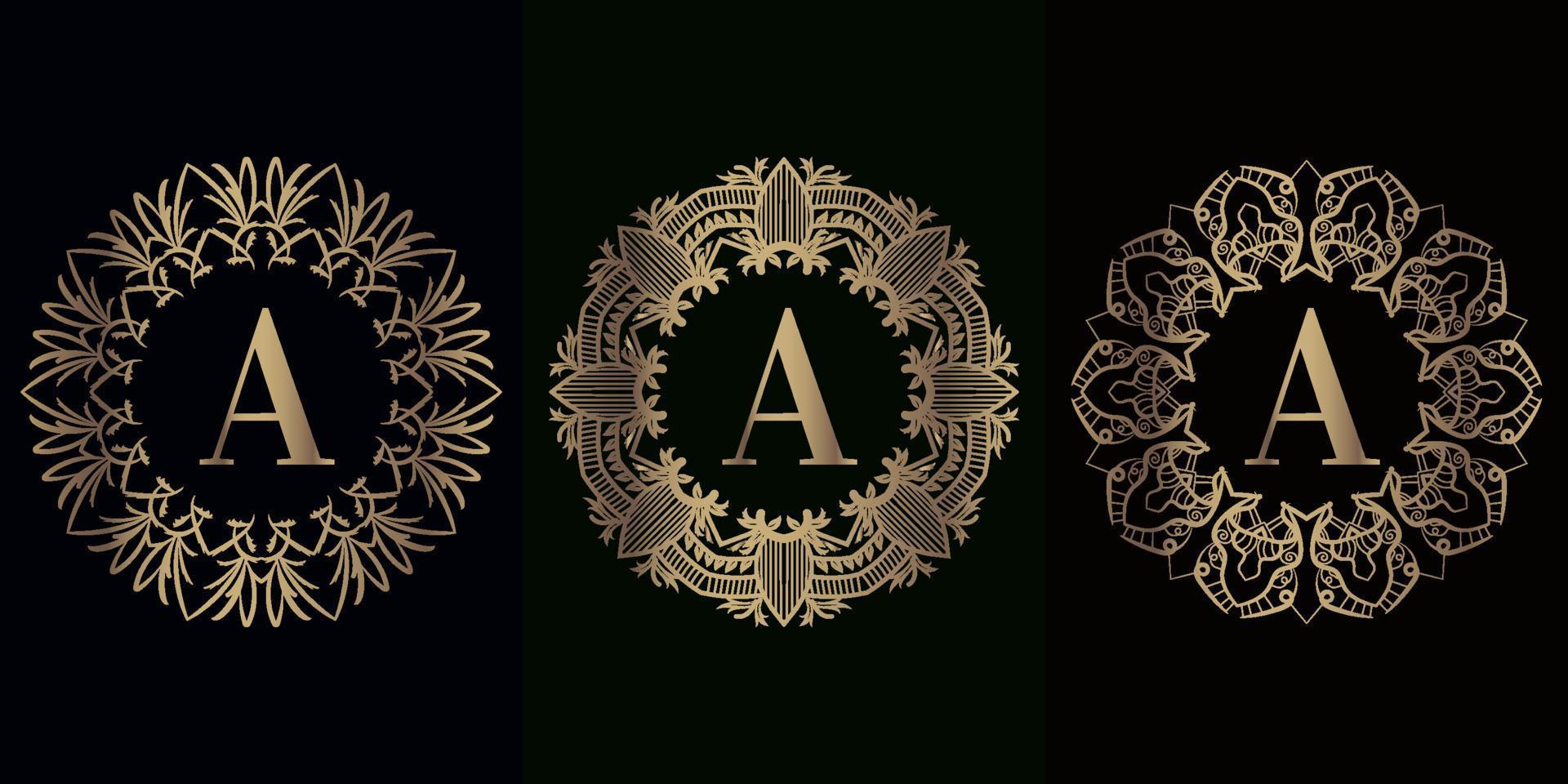 Collection of logo initial A with luxury mandala ornament frame vector