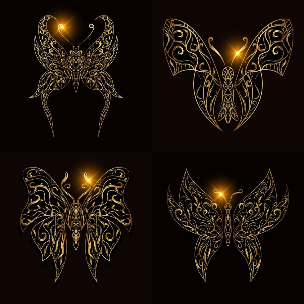 colección de ornamento de mandala de mariposa o diseño de fondo de ilustración de flor. vector