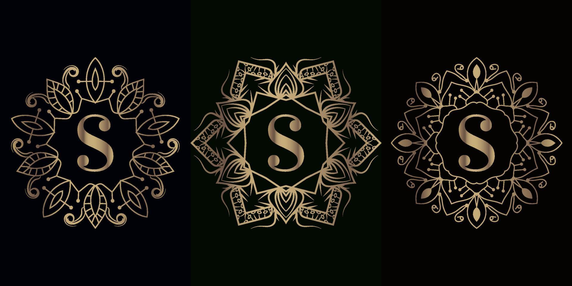 Collection of logo initial S with luxury mandala ornament frame vector