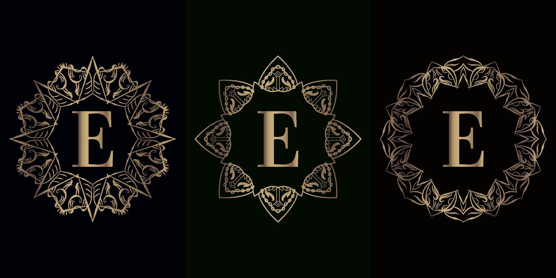 Collection of logo initial E with luxury mandala ornament or flower vector