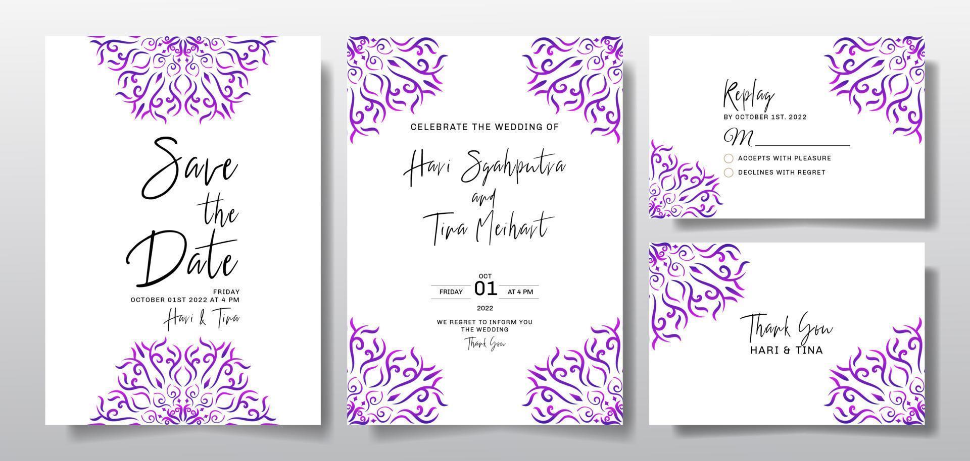 Wedding invitation greeting card set collection vector