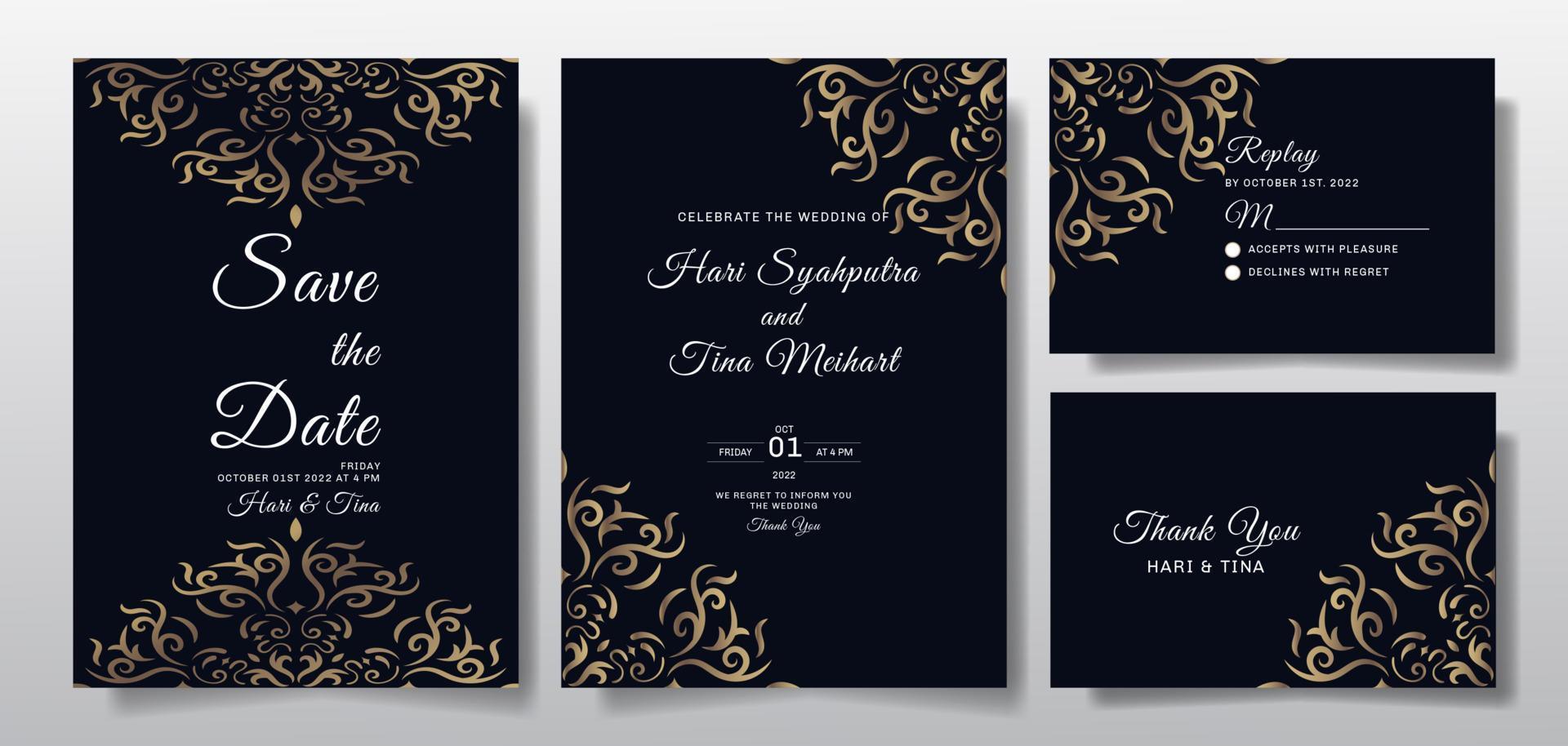 Wedding invitation greeting card set collection vector